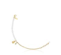 TOUS Bracciale Caden da donna con motivo a orso con bagno in oro 18 kt su argento Sterling, perle coltivate e peridoto, collezione Bold Bear
