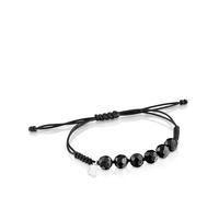 TOUS Bracciale con cordoncino nero in onice con motivo a orso in argento sterling da donna, lunghezza 16,5 cm, collezione Basics