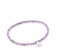 TOUS Bracciale elastico con palline rotonde di ametista e motivo a stella in argento di prima legge, lunghezza 17 cm, collezione Motivi