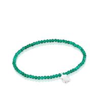 TOUS Bracciale elastico con palline rotonde di ametista e motivo orso in argento di prima legge, lunghezza 17 cm, collezione Motivi
