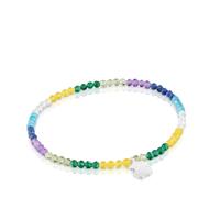 TOUS Bracciale elastico con palline rotonde di gemme e motivo a orso in argento di prima legge, lunghezza 17 cm, collezione Motivi