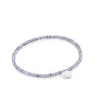 TOUS Bracciale elastico con palline rotonde di Ioliti e motivo a cuore in argento di prima legge, lunghezza 17 cm, collezione Motivi