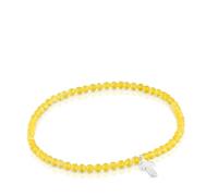 TOUS Bracciale elastico con palline rotonde di quarzite e motivo a cuore a croce di prima legge, lunghezza 17 cm, collezione motivi