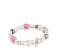 TOUS Bracciale elastico con perle coltivate con motivo a orso in argento sterling da donna, lunghezza 16,5 cm, collezione Basics