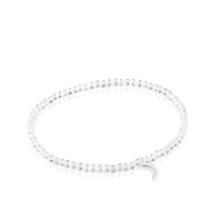 TOUS Bracciale elastico con sfere rotonde al quarzo cristallo e motivo lunare in argento di prima legge, lunghezza 17 cm, collezione Motivi