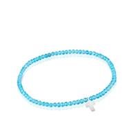 TOUS Bracciale elastico con sfere rotonde in Apatito Neon e motivo a croce in argento di prima legge, lunghezza 17 cm, collezione Motivi