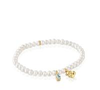 TOUS Bracciale elastico da donna con bagno in oro su argento di prima legge, perla coltivata e topazio, collezione Bold Bear