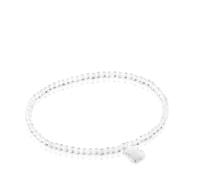 TOUS Bracciale elastico da donna con palline rotonde sfaccettate al quarzo cristallo di rocca e motivo orso in argento di prima legge, lunghezza 17 cm, collezione motivi