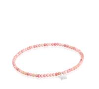 TOUS Bracciale elastico da donna con palline rotonde sfaccettate in opale rosa trattato e motivo stella in argento di prima legge, lunghezza 17 cm, collezione motivi