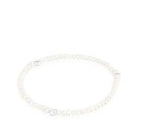 TOUS Bracciale elastico da donna con perle coltivate e motivo floreale in argento first legge, collezione Bold Motif