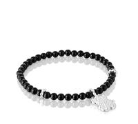 TOUS Bracciale elastico da donna in argento di prima legge, onice e motivo orso, collezione Grain