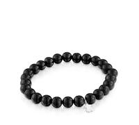 TOUS Bracciale elastico nero con motivo a orso in argento sterling da donna, lunghezza 16,5 cm, collezione Basics