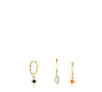 TOUS Confezione di orecchini da donna con bagno in oro 18 kt su argento sterling e gemme, collezione Tous Good Vibes