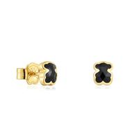 TOUS Orecchini da donna con motivo a orso con bagno in oro 18 kt su argento sterling e onice, 6 mm, collezione Icon Color