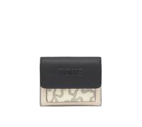 TOUS Portafogli da donna, in pelle nera e beige, con motivo stampato, chiusura con patta