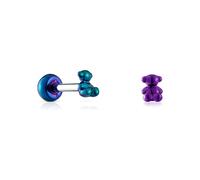 TOUS Set di piercing da donna in acciaio IP, lilla e verde, collezione Bold Bear