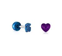 TOUS Set di piercing da donna in acciaio IP, viola e blu, collezione Bickie
