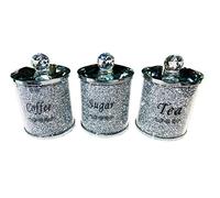 TOV® Barattoli per tè, caffè e zucchero, riempiti di diamanti frantumati argentati. Argento/argento.