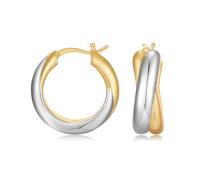 TOVABA Orecchini Donna Cerchio Bicolore Oro e Argento, Design Intrecciato Moderno, Anallergici, Gioiello Artigianale Regalo Elegante per Lei