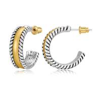 TOVABA Orecchini Donna Cerchio Bicolore Oro e Argento, Design Moderno Intrecciato, Ipoallergenici, Antiscolorimento, Regalo Elegante Fatti a Mano