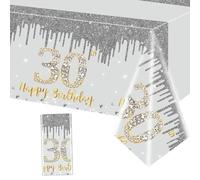 Tovaglia 30° compleanno, Happy 30° compleanno, tovaglia in argento e oro, decorazione da tavolo, 30° posate di compleanno, rettangolare, impermeabile, tovaglia per tutti i 30° compleanno, decorazione
