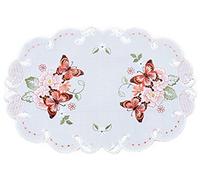 Tovaglia 30 x 45 cm, ovale, spumante, farfalle, rosso, colorato, ricamata, per la primavera e l'estate (30 x 45 cm)