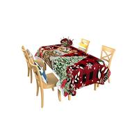 Tovaglia A Rettangolare Merry Christmas Poinsettia Xmas Tree Dog Plaid Tovaglia Antimacchia Moderna Copritavolo Pranzo, per Natale, Feste, Tavolo da Pranzo, 137x183cm