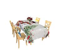 Tovaglia A Rettangolare Merry Christmas Poinsettia Xmas Tree Snowflake Snowman Lavabile Tovaglia Esterno Copritavolo, Per Banchetti, Tavolo Da Pranzo, Cucina, 137x183cm