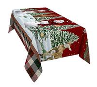 Tovaglia A Rettangolare Merry Christmas Snowman Reindeer Farm Xmas Tree Snowflake Tovaglia Antimacchia Decorazione Copritavolo Pranzo, per Tavolo da Pranzo, Giardino, Cucina, 137x183cm