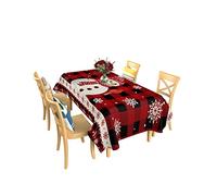 Tovaglia A Rettangolare Merry Christmas Snowman Snowflake Xmas Tree Plaid Stoffa Rettangolare da Tavolino caffè Morbido Copritavolo, per Natale, Tavolo da Pranzo, Compleanno, 137x183cm