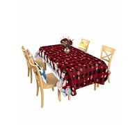 Tovaglia A Rettangolare Merry Christmas Snowman Xmas Snowflake Red Black Plaid Tovaglia Impermeabile Poliestere Copritavolo Pranzo, per Tavolo da Pranzo, Compleanno, Giardino, 137x183cm