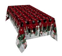 Tovaglia A Rettangolare Merry Christmas Tree Xmas Snowman Snowflake Red Black Plaid Tovaglia Impermeabile Moderna Copritavolo Pranzo, Per Natale, Fidanzamento, Feste, 137x183cm