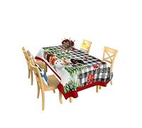 Tovaglia A Rettangolare Snowman Xmas Tree Black White Plaid Tovaglia da Pranzo Interno Copritavolo, per Compleanno, Tavolo da Pranzo, Cucina, 137x183cm