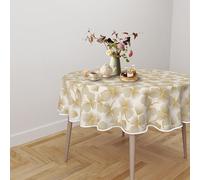 Tovaglia Antimacchia Impermeabile Rettangolare, Rotonda e Quadrata, Copritavolo Idrorepellente con Stampa Digitale per Cucina e Sala da Pranzo (Foglie Giallo, 180 x 180 cm (Rotonda))