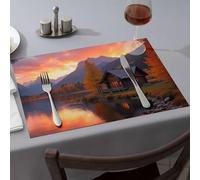 Tovaglia Autunno Serenità: Cabina vicino al lago al tramonto Tovagliette da pranzo moderna decorazione fattoria Premium cucina e sala da pranzo (1 pz)