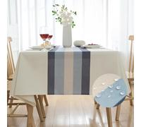 Tovaglia Bianca 140 x 240 Tovaglia Lino Antimacchia Moderno Lavabile Tovaglie Rettangolare Beige Impermeabile Strisce Copritavolo per Protezione Tavolo, Sala da Pranzo, Ristorante Cucina