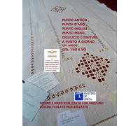 TOVAGLIA , CENTRO , STRISCIA , CM. 150 X 50 , LINO RICAMO A MANO BEIGE .