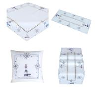 Tovaglia centrotavola ricamata con ornamenti marittimi in blu (85 x 85 cm)