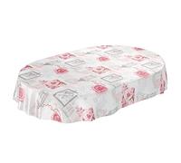 Tovaglia cerata, lavabile, di colore grigio antico, motivo con rose e cuori, dimensioni selezionabili, asciugamani, Rosen Herzen Romantik Antik Grau, Oval 140 x 200cm
