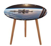 Tovaglia con immagine della stazione spaziale internazionale, impermeabile e oleorepellente, per tavoli da 101,6 a 129,5 cm, tovaglia da cucina elasticizzata senza pieghe, tovaglia rotonda per feste