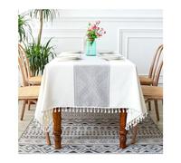 Tovaglia con motivo geometrico a rombi, 110 x 110 cm, lavabile in poliestere con nappe, perfetta per cucina e sala da pranzo, decorazione natalizia beige e grigia ed elegante