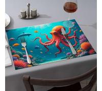 Tovaglia con scena subacquea con polpo e pesce colorato, tovaglietta da pranzo per cucina e sala da pranzo (1 pezzo)