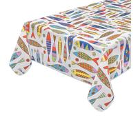 Tovaglia Cucina Cotone Plastificato Antimacchia Bordata Ecru Pesci Colorati