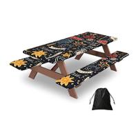Tovaglia da picnic con coperture per panche, 182,9 cm, pittura astratta e parole, impermeabile, antivento, con bordi elastici, per campeggio e patio