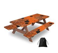 Tovaglia da picnic con coperture per panche, 183 cm, ragnatela nera, arancione, impermeabile, antivento, con bordi elastici, per campeggio e patio