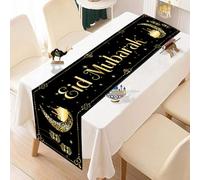 Tovaglia da Tavola Decorativa per la Cena di Ramadan, con Motivi di Luna, Lampione, Castello e Stelle, in Tessuto Ecologico, 180x35 cm, Ideale per Feste di Iftar e Occasioni Speciali