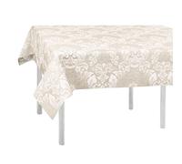 Tovaglia da Tavola in Cotone 12 POSTI, Copritavola Rettangolare a Fantasia Floreale Damasco Fiori Beige (135 x 240 cm)