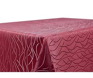 Tovaglia damascata con linee ondulate, non-stiro, rettangolare, ovale, rotonda, dimensioni e colore a scelta, Poliestere, bordeaux, Rettangolare 130 x 260 cm