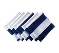 Tovaglia DII in 100% poliestere, resistente agli urti, lavabile in lavatrice, con cerniera, per tavoli esterni con ombrello, rotondo, 132,1 cm, a foglia di banana, 4 posti, Nautical Blue Cabana Stripe, Napkin