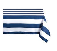 Tovaglia DII in 100% poliestere, resistente agli urti, lavabile in lavatrice, con cerniera, per tavoli esterni con ombrello, rotondo, 132,1 cm, a foglia di banana, 4 posti, Nautical Blue Cabana Stripe, 60x84 Inches